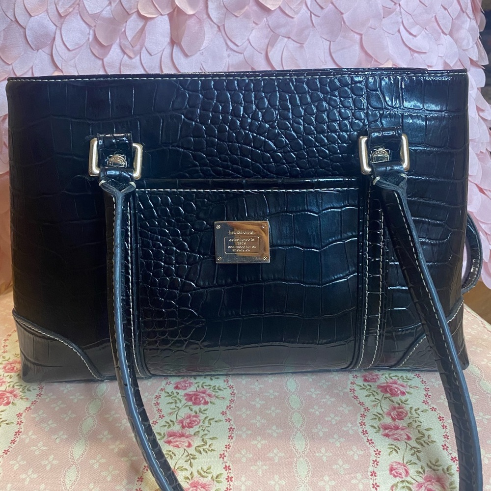 Liz clairborne black crocodile satchel purse